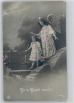 Dein engel wacht Serie 2573-74 - Mädchen geht über einen Steg Schutzengel 1911