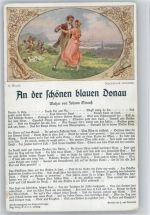 An der schönen blauen Donau - Liederkarte - Walzer - Tanz sign Broch Strauss, J. Künstlerkarte