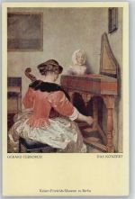 Hausmusik - Frau am Klavier und Cello - sign Terborch Geiger Künstlerkarte