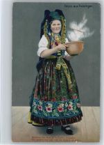 Frau mit dampfender Schüssel Klösse Trachten Thüringen 1914