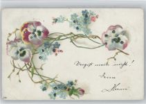 Stiefmütterchen und Vergissmeinnicht, litho Glitzer 1900 AK mit Glitzer