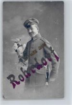 Gruss aus Rohrdorf - Soldat mit Blumen Glitzer AK mit Glitzer