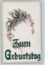 Geburtstag - Blumenkranz Glitzer AK mit Glitzer