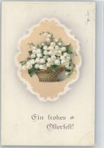 Ostern - Korb mit Maiglöckchen, litho Maiglöckchen 1913 Prägedruck