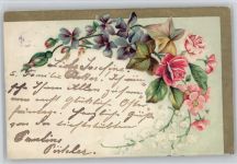 Rosen und Veilchen, litho Maiglöckchen 1902 Prägedruck