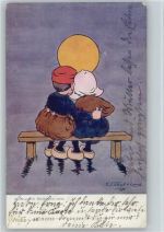 Im trauten Mondenschein - Kinder mit Holzschuhe Holzschuh 1904 Künstlerkarte