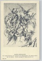 sign Martin Schongauer - Der heilige Antonius wird von Teufeln in die Lüfte gehoben - christliches Teufel 1918 Künstlerkarte