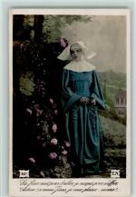 E.N. Nr. 227 Color Foto AK Nonne am Kreuz, Rosen ranken Mönch 1909