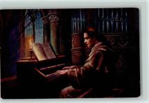 Mönch spielt die Orgel Salon J.P.P. sign Schweninger Mönch Künstlerkarte