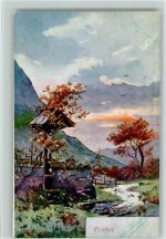 Natur Landschaft Monat Oktober ca 1900 AK Monat 1900 Künstlerkarte