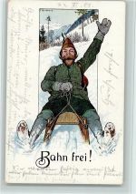 Schlittenfahrt "Bahn frei" Quidenus, F. 1908 Künstlerkarte
