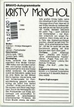 Kristy McNichol - Autogrammkarte der B. keine AK Rock / Pop