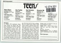 Musikgruppe die Teens - Autogrammkarte der B. keine AK Rock / Pop