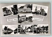 59555 W4780 Lippstadt - Lange Straße Rathaus Marienkirche Blick von der Rathaustreppe Kanal und Elisabethkirche am Bernhardbrunnen Wasserwinkel