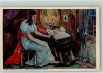 Volkslieder in Bildern Nr. 1 , Schlaf, Herzenssöhnchen , Baby in der Wiege - Wohlfahrtskarte Kolonial Kriegerspende 1919 AK Kolonien