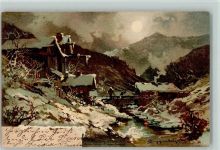 Mondschein in den Bergen - Bergdorf Serie "Aus Berg und Tal " 1901 AK Guggenberger, T.