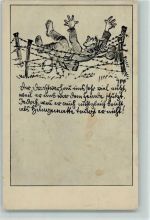 Soldat liegt im Stacheldraht Wehrmacht WK II Künstlerkarte