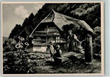 Altes Bauernhaus, Schwarzwaldhaus, Wasser vom Brunnen holen Moralt, W. Künstlerkarte