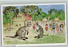 Kängeruhs ein scheuer Geselle im Zoo Serie 1529-2 AK Baumgarten? Australisches Tier Künstlerkarte