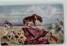 Afrikaner jagen mit Jagdhunden einen Leoparden 1914 AK Raubkatze Künstlerkarte