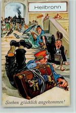 Humor, Dienstmann mit Gepäck - Soeben Glücklich mit der Eisenbahn angekommen 1931 AK Böttcher, H.