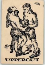 Uppercut - Federzeichnung von A. Walter Boxen Künstlerkarte