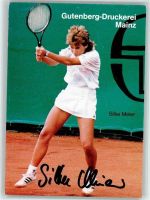 Silke Meier beim Spiel und Original Autogramm Tennis