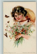 Frau mit Schmetterlingen Fidler, A. L. Künstlerkarte