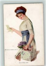 Nr. 628 - With Fond Love - Frau mit einem Paket und einem Brief Fisher, H. Künstlerkarte