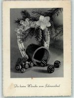 Neujahr - Becher und Würfel , Hufeisen ca 1950 AK Würfeln