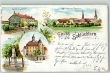 36381 W6490 Schlüchtern Lithographie Hotel Zum Stern Kgl. Lehrer-Seminar Rathaus Denkmal