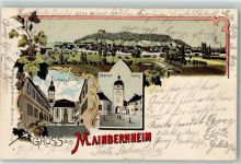 97350 W8717 Mainbernheim 1904 Lithographie Rathaus Kirche Oberer Turm