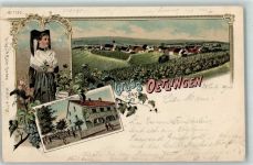 79576 W7858 Ötlingen 1900 Gebrauchsspuren Markgräflerin Tracht Gasthaus Zum Ochsen Weinberg Lithographie