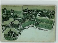 56743 W5442 Niedermendig , Kr Mayen Gebrauchsspuren Klosterkirche Bahnhof Kirche Felsen-Keller Laacher See Lithographie