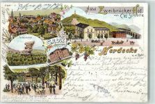 58313 W5804 Herdecke , Ruhr 1898 Gebrauchsspuren Hotel Zweibrücker Hof C. W. Schulte Teufelskanzel Lehrer-Seminar Lithographie