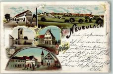 75385 W7265 Neubulach 1905 Lithographie Gasthaus Zum Lamm Diebsturm Rathaus Marktplatz Kirche