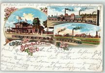 30159 W3000 Linden 1900 Gebrauchsspuren Bahnhof Eisenbahn Dampflokomotive Zuckerfabrik Stute & Blumenthal Maschinen-Fabrik Lithographie