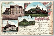 34587 W3582 Gensungen , Hess 1900 Lithographie Gasthaus Zum Heiligenberg C. Kamm Eisenbahn Felsberg Altenburg