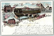 35274 W3575 Kirchhain Lithographie Fahrradhandlung G. Wunderlich Post Marktplatz
