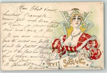 Jugendstil Lithographie XVI Siegne AK Abeille, J. 1901 Gebrauchsspuren