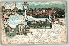 79423 W7843 Heitersheim 1897 Lithographie Rathaus Hauptstraße Schloss