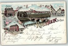 35274 W3575 Kirchhain 1899 Lithographie Fahrradhandlung G. Wunderlich Marktplatz Post