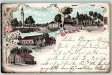 26452 W2945 Sande , Kr Friesl 1899 Lithographie Alt-Marienhausen Kirche Gasthaus Buss C. Janssen Bahnpost Emden - Wilhelmshaven Zug 85