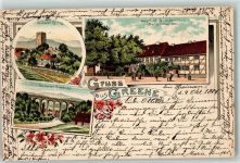 37547 W3350 Greene b Kreiensen 1897 Lithographie Burg Gasthaus Brandtmüller Viadukt