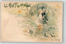 Liebespaar L`Automne Jugendstil Litho Abeille, J. 1899 Gebrauchsspuren