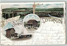 31020 W3216 Levedagsen 1900 Lithographie Ockensen Gasthaus Zum schwarzen Bären Bahnhof Eisenbahn