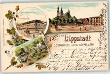 59555 W4780 Lippstadt 1900 Lithographie Hotel Köppelmann C. Ostwinkel Postkutsche