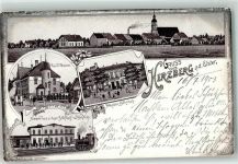 04916 O7930 Herzberg , Elster 1903 Lithographie Kaiserl. Postamt Anhalter Bahnhof Niederlausitzer Bahnhof Eisenbahn