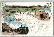 04435 O7144 Schkeuditz 1903 Lithographie Schulen Bahnhofstraße