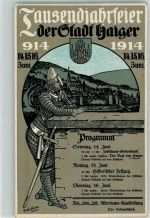 35708 W6342 Haiger Lithographie / Künstlerkarte Tausendjahrfeier 1914 Ritter Rüstung sign Wappen